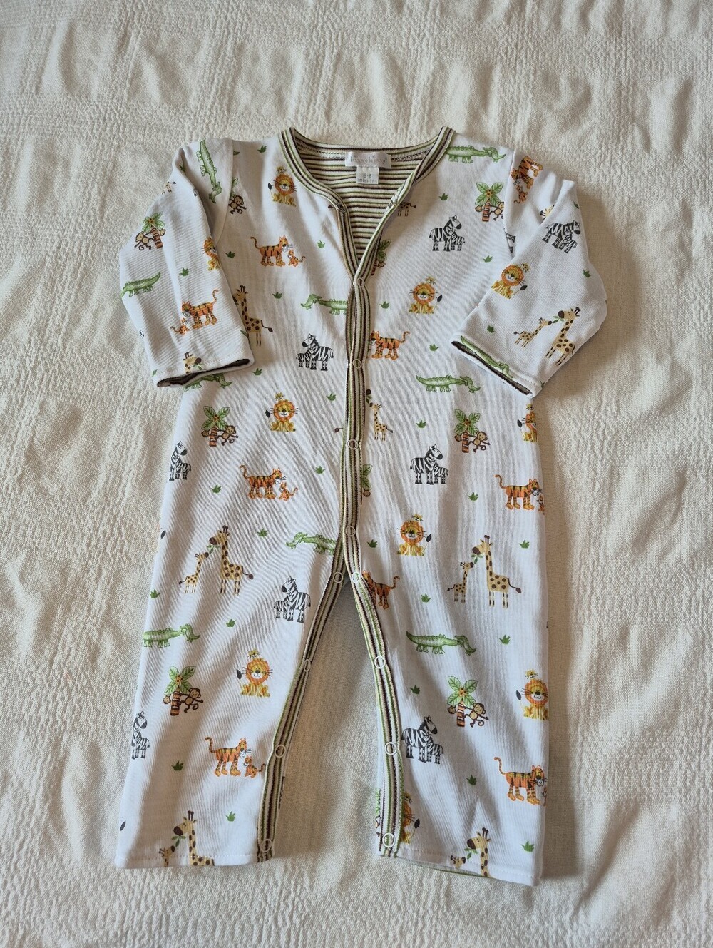 Kissy Kissy boys 3-6 months reversible stripe or zoo animals romper VGUC
